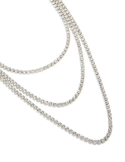 Silver Diamante Tennis Triple Layered Necklace