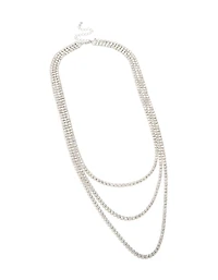 Collier triple couches de tennis en argent, diamants