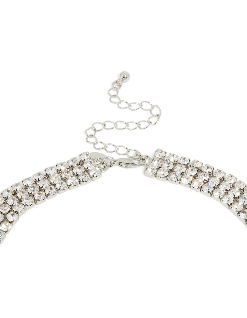 Silver Diamante Tennis Triple Layered Necklace