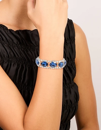 Bracelet Gros Diamants Argent-Bleu