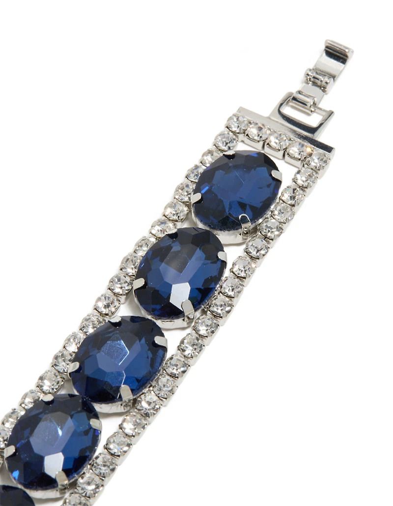 Bracelet Gros Diamants Argent-Bleu