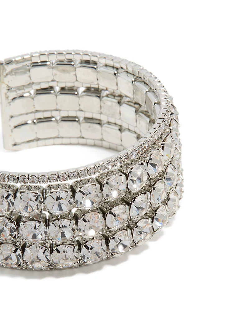 Grande manchette de poignet Silver Radiant Diamantes