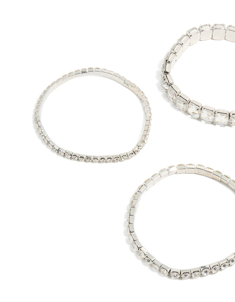 Bracelets élastiques argentés Diamante Scintillant 5-pack