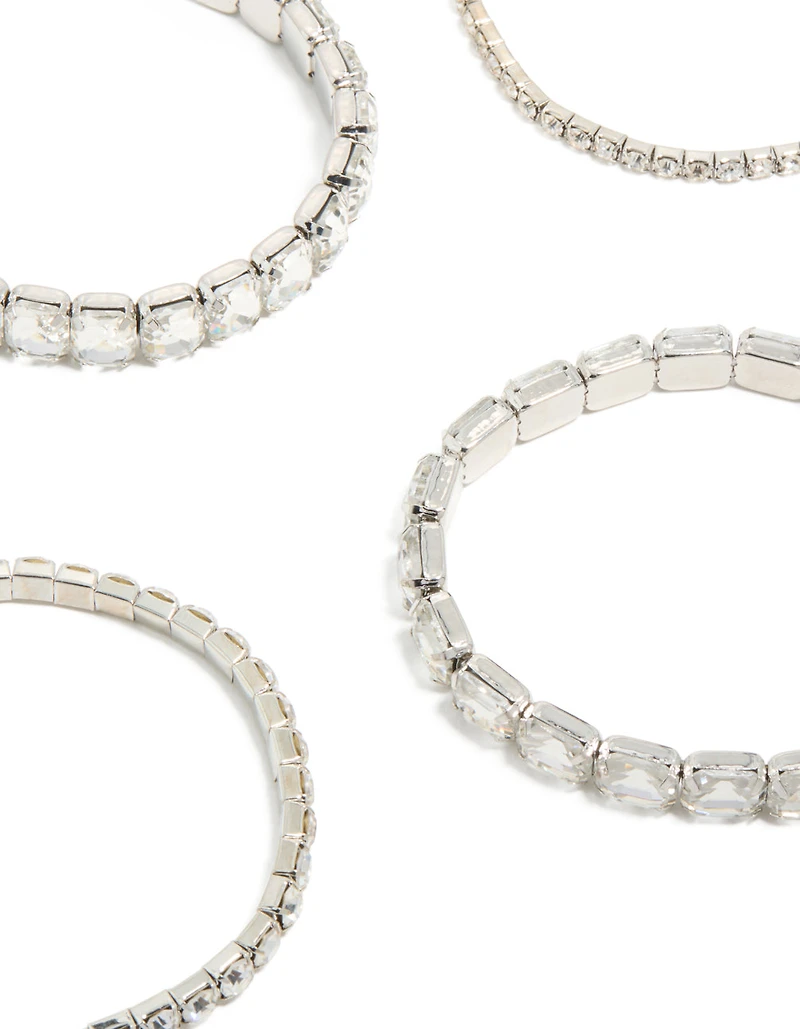 Silver Shimmer Diamante Stretch Bracelets 5-Pack
