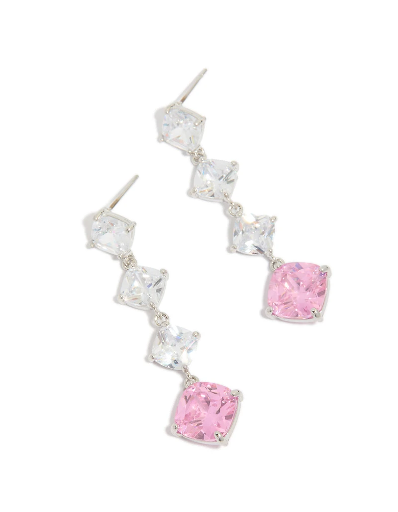 Boucles d’oreilles cubiques en losange en zircone rose argenté