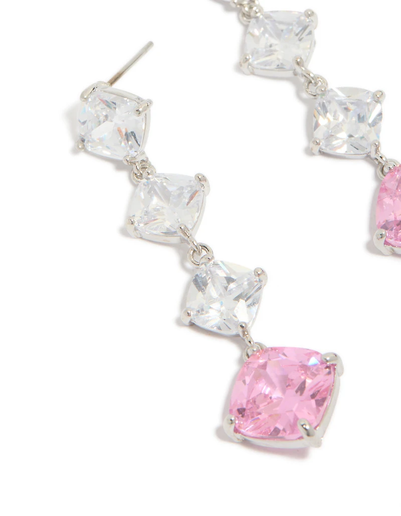 Boucles d’oreilles cubiques en losange en zircone rose argenté
