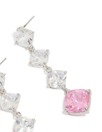 Boucles d’oreilles cubiques en losange en zircone rose argenté