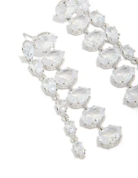 Silver Cubic Zirconia Oval Layered Drop Earrings