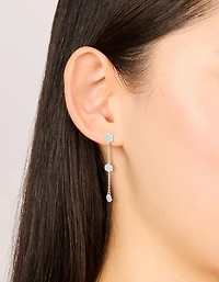 Silver Cubic Zirconia Mini Floral Drop Earrings