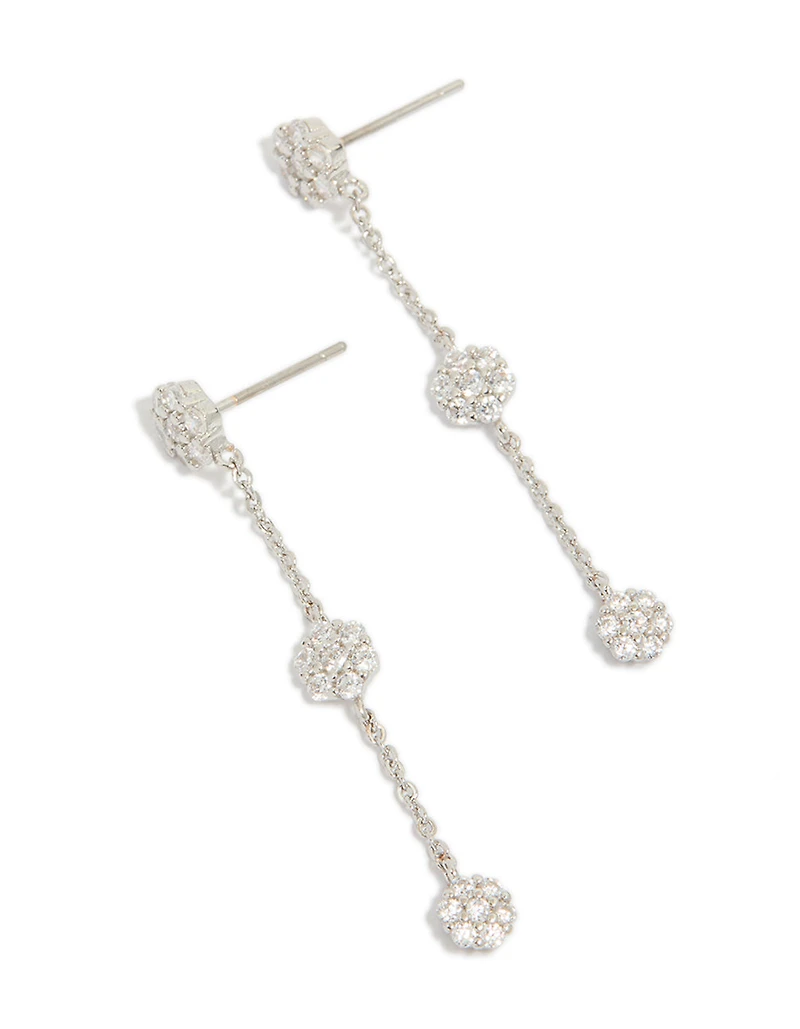 Silver Cubic Zirconia Mini Floral Drop Earrings