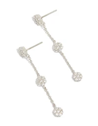 Silver Cubic Zirconia Mini Floral Drop Earrings