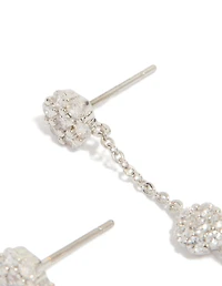 Silver Cubic Zirconia Mini Floral Drop Earrings