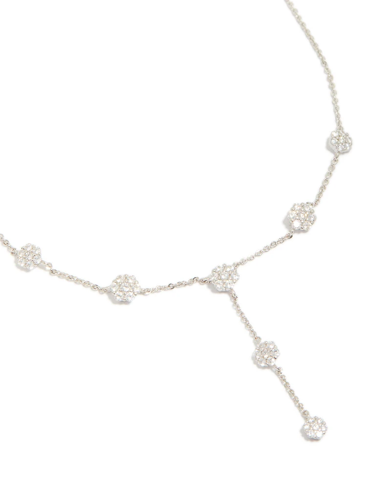 Mini collier floral en zircone cubique en argent