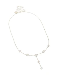 Silver Cubic Zirconia Mini Floral Y Necklace