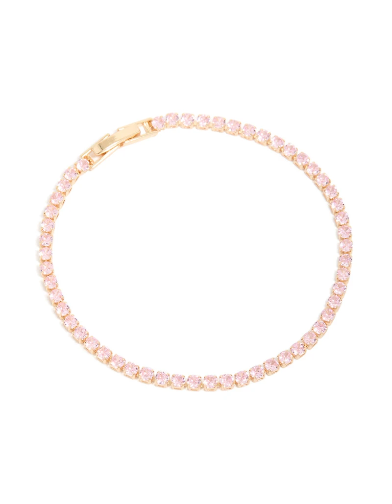 Gold Pink Cubic Zirconia Dainty Tennis Bracelet