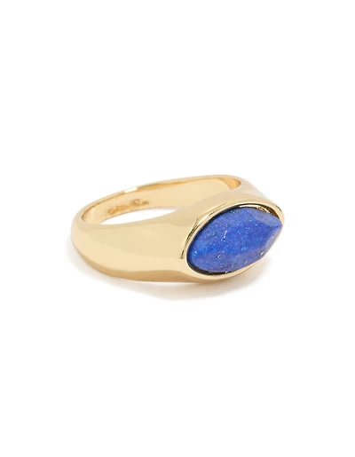 Gold Plated Blue & White Moody Stone Ring