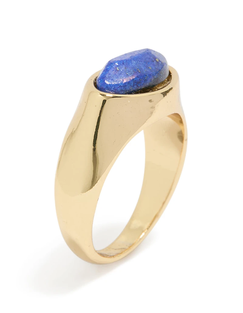 Gold Plated Blue & White Moody Stone Ring
