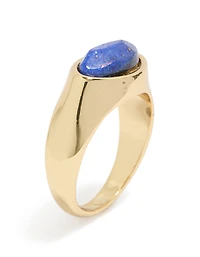 Gold Plated Blue & White Moody Stone Ring