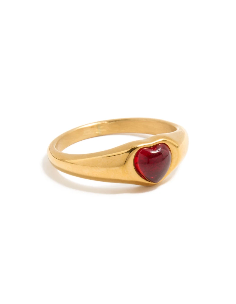 Bague en forme de petit cœur imperméable acier inoxydable plaqué or