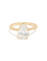 Anneau solitaire en zircone cubique poire plaqué or