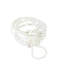 Silver Plated Cubic Zirconia Loop Linked Stacking Ring Set
