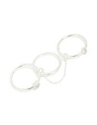 Silver Plated Cubic Zirconia Loop Linked Stacking Ring Set