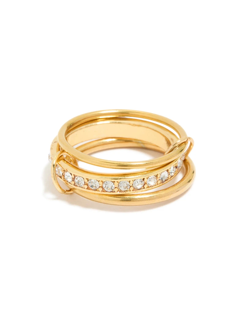 Waterproof Gold Plated Stainless Steel Cubic Zirconia Mini Loop Stacking Ring