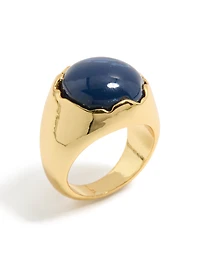 Bague bijou bleue surdimensionnée plaquée or