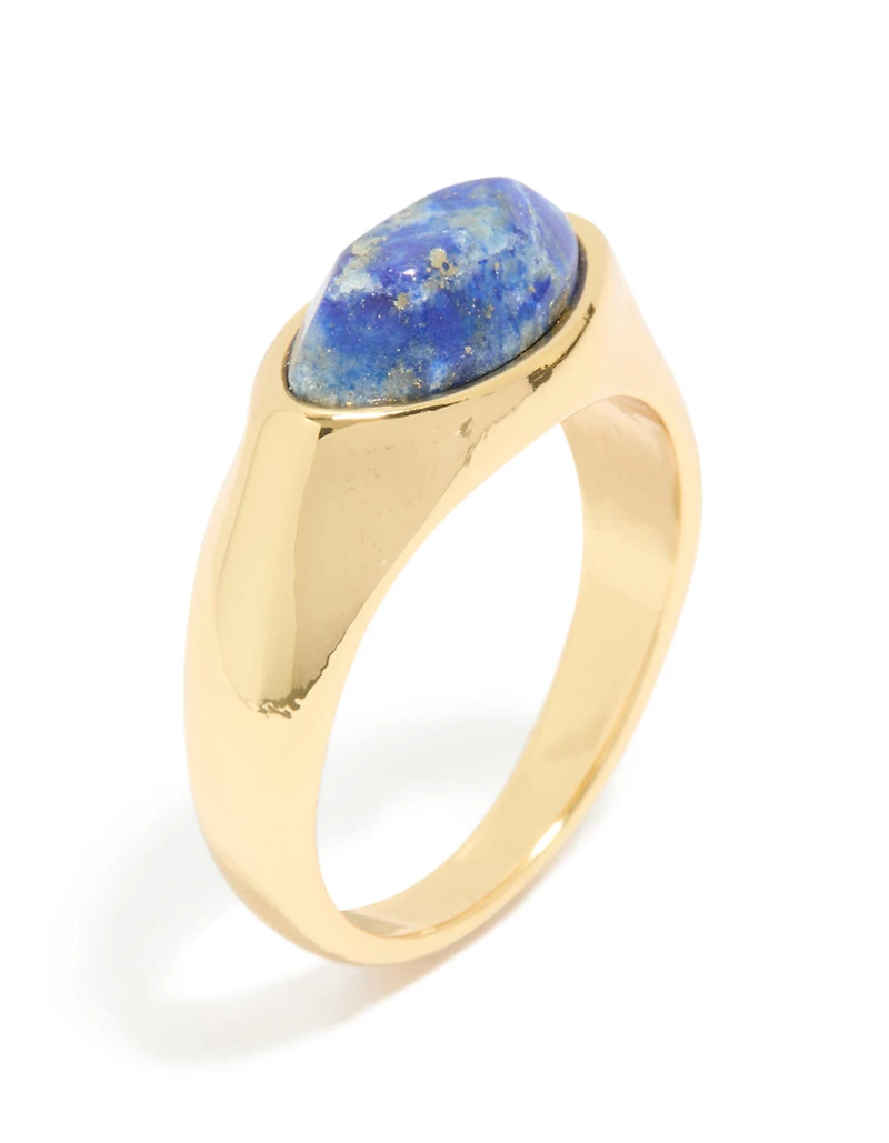 Bague en pierre moody bleue et blanche plaquée or