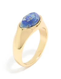 Bague en pierre moody bleue et blanche plaquée or