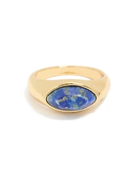Bague en pierre moody bleue et blanche plaquée or
