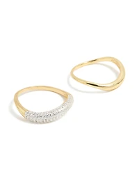Gold Plated Simple & Wavy Cubic Zirconia Stacking Rings 2-Pack