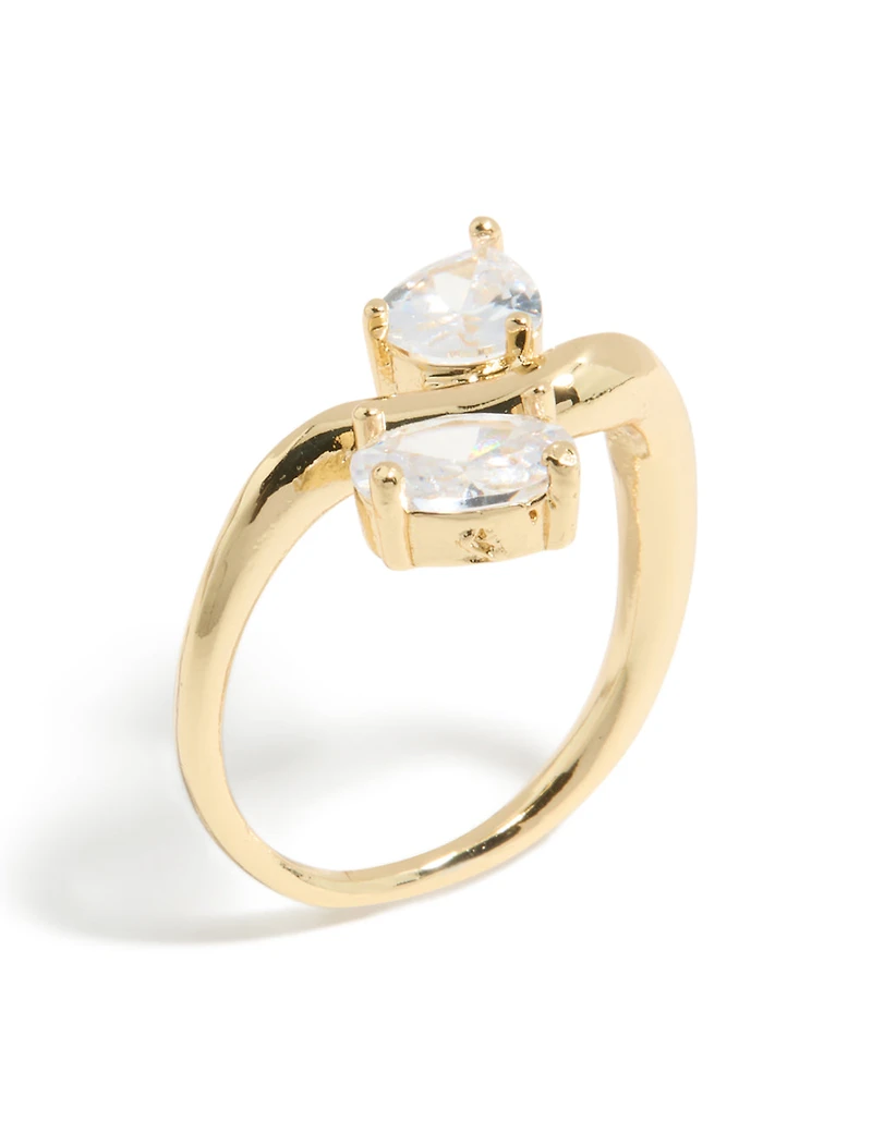 Gold Plated Modern Double Clear Cubic Zirconia Ring