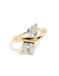 Gold Plated Modern Double  Clear Cubic Zirconia Ring