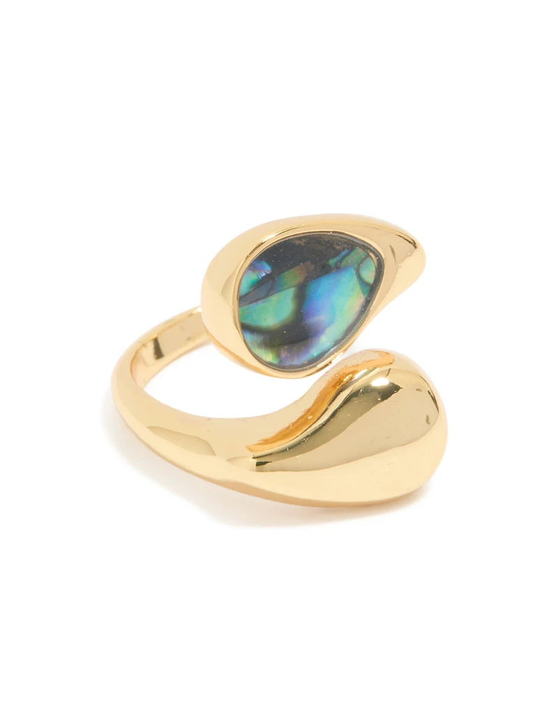 Bague en pierre barre marbrée bleu et vert plaquée dorée épaisse