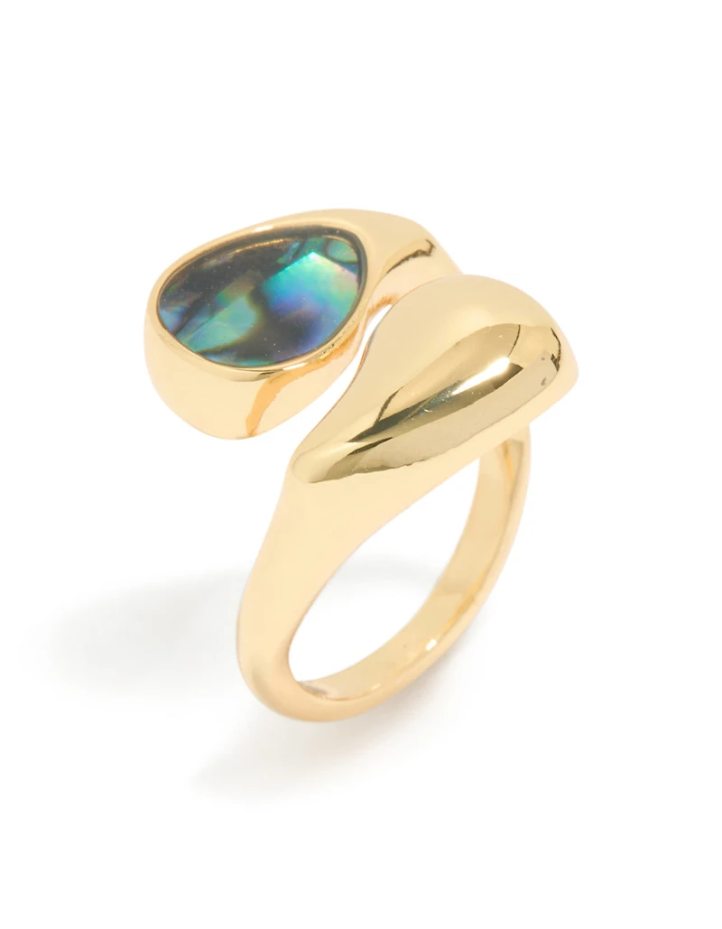 Bague en pierre barre marbrée bleu et vert plaquée dorée épaisse