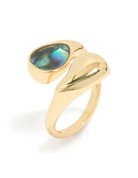 Bague en pierre barre marbrée bleu et vert plaquée dorée épaisse
