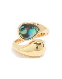 Bague en pierre barre marbrée bleu et vert plaquée dorée épaisse