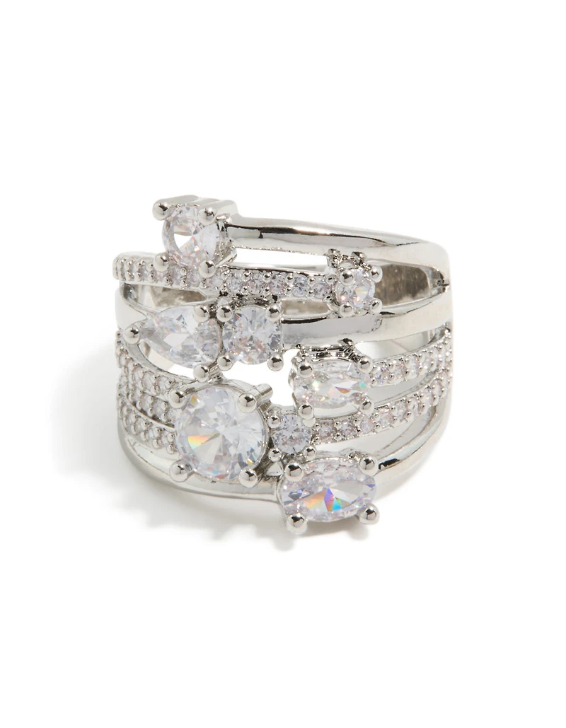 Silver Multi Cubic Zirconia Layered Wrap Ring