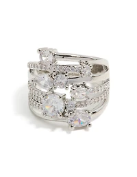 Silver Multi Cubic Zirconia Layered Wrap Ring