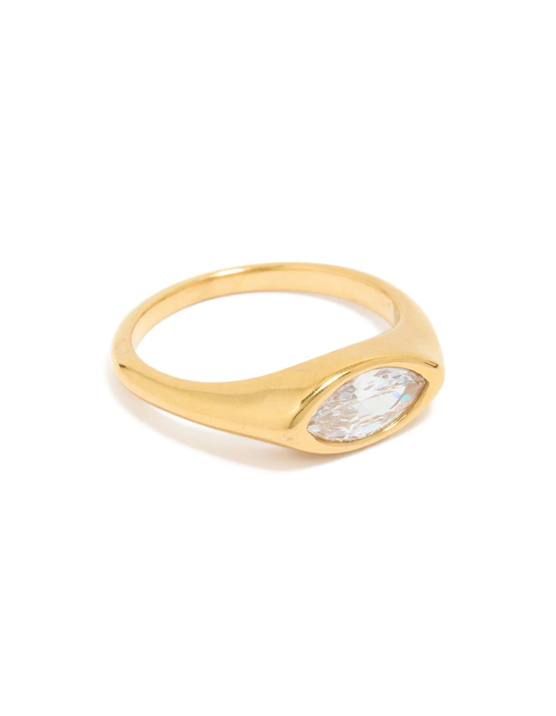Waterproof Gold Plated Stainless Steel Lovely Cubic Zirconia Signet Ring