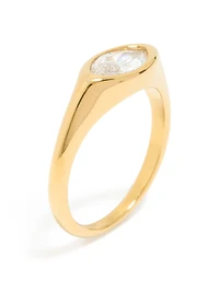 Waterproof Gold Plated Stainless Steel Lovely Cubic Zirconia Signet Ring