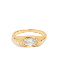 Waterproof Gold Plated Stainless Steel Lovely Cubic Zirconia Signet Ring