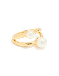 Waterproof Gold Plated Stainless Steel Pearls Split Band Ring