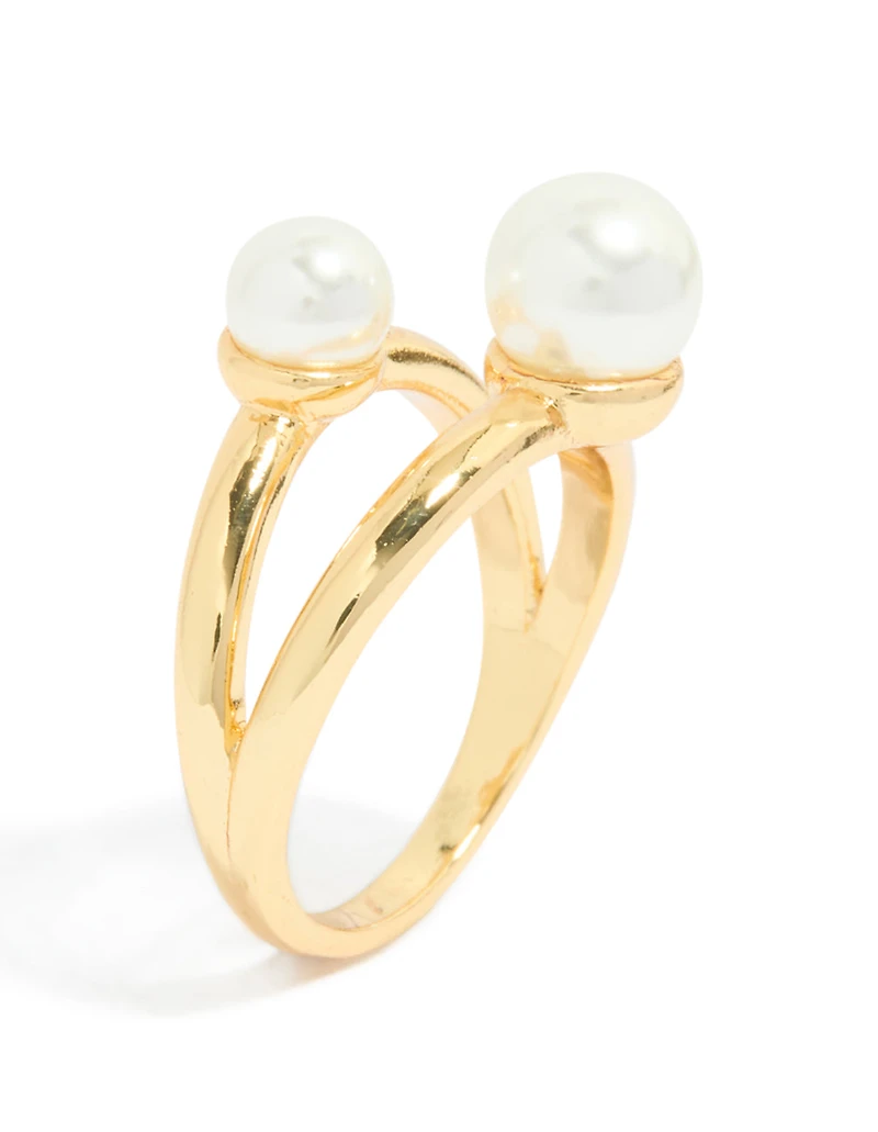 Waterproof Gold Plated Stainless Steel Pearls Split Band Ring