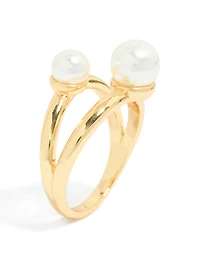 Waterproof Gold Plated Stainless Steel Pearls Split Band Ring