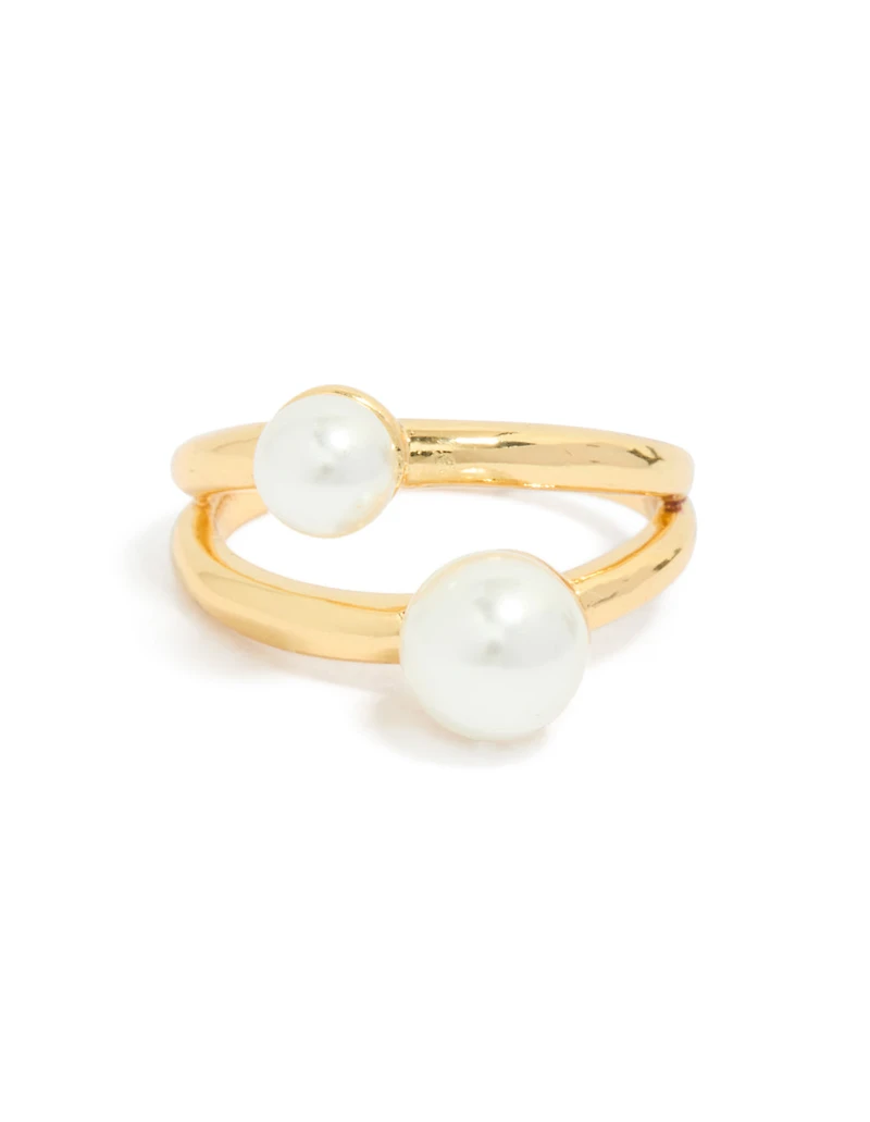 Waterproof Gold Plated Stainless Steel Pearls Split Band Ring