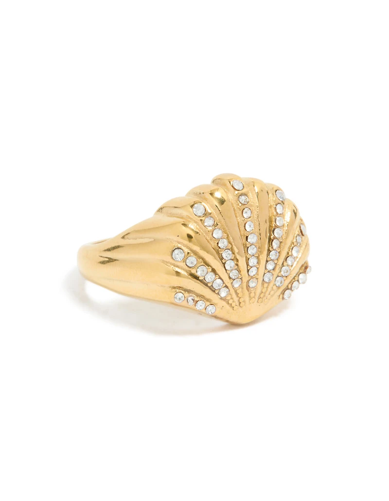 Grosse bague imperméable en acier inoxydable plaqué or