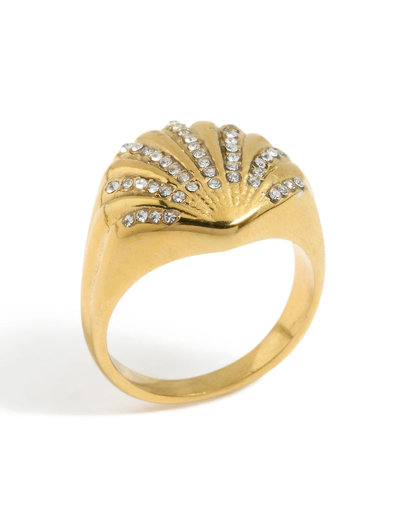 Grosse bague imperméable en acier inoxydable plaqué or