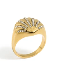 Grosse bague imperméable en acier inoxydable plaqué or